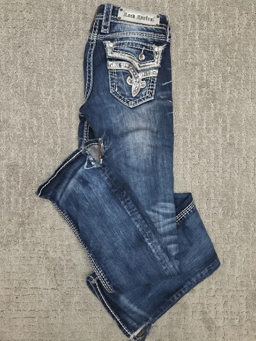 Rock Revival Kai Boot Cut Jeans Womens Size 25 Rhinestone Embellished Denim Y2K